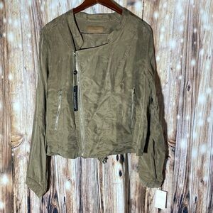 NWT Women's BLANK NYC Large Olive Juice Long Sleeve Zip Up Moto Bomber Jacket